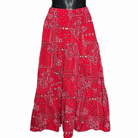 VTG 80s 90s WESTERN RED BANDANNA NOVELTY PRINT SKIRT BOHO COWGIRL FESTIVAL SZ M - Picture 3 of 3